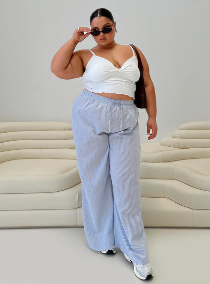 Holiday Tie Front Pant Blue / White Stripe Curve