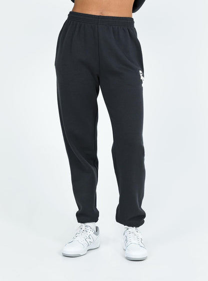 Princess Polly Track Pants Squiggle Text Black Sand / Eggshell