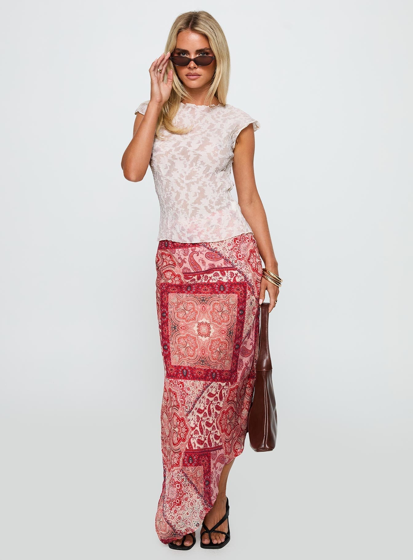 Cyriella Asymmetrical Midi Skirt Red
