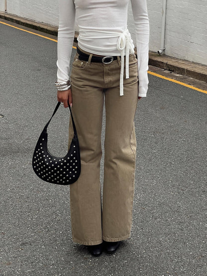 Under Control Mid Rise Wide Leg Jeans Washed Brown
