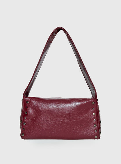 Kaiser Stud Detail Shoulder Bag Burgundy