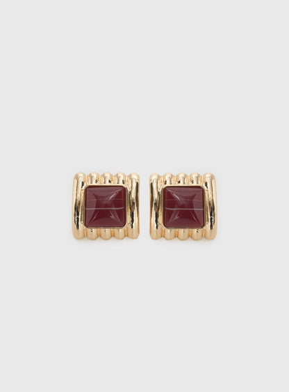 Grant My Wish Square Earrings Gold / Red