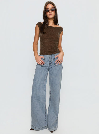 Goldie High Rise Wide Leg Pocket Jeans Light Wash