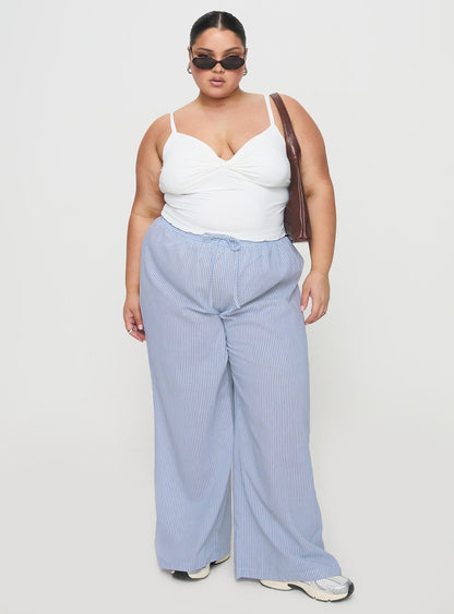 Holiday Tie Front Pant Blue / White Stripe Curve