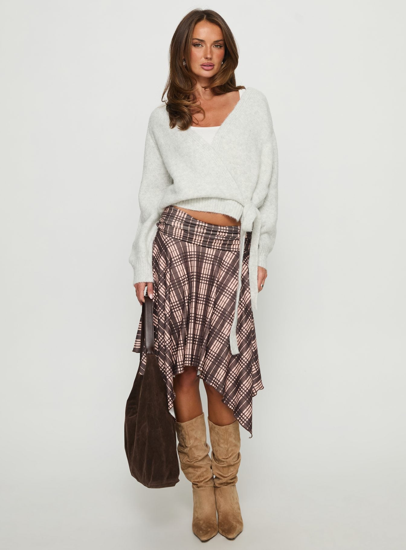 Daelan Wrap Knit Cardigan Grey Marle