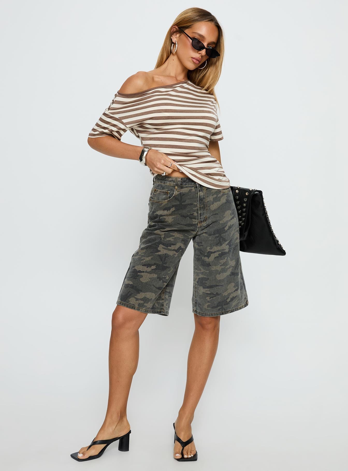 Tag Longline Denim Jorts Washed Camo