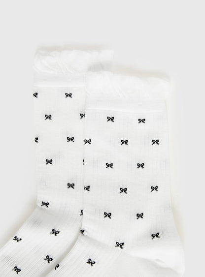 Soffie Frill Detail Bow Socks White