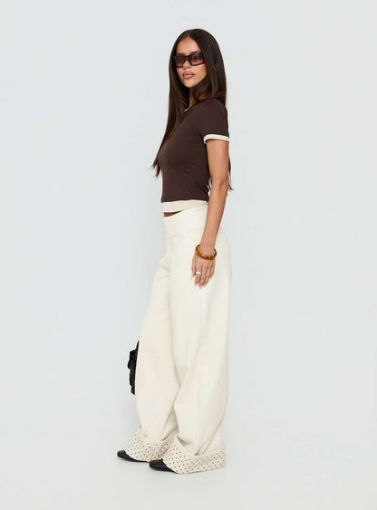 Nikoletta Foldover Jeans Cream / Polka