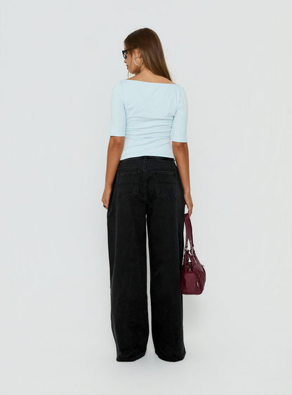 Naylor Mid Rise Wide Leg Jeans Washed Black Denim Petite