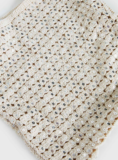 Moon Glow Crochet Metallic Tote Bag Cream