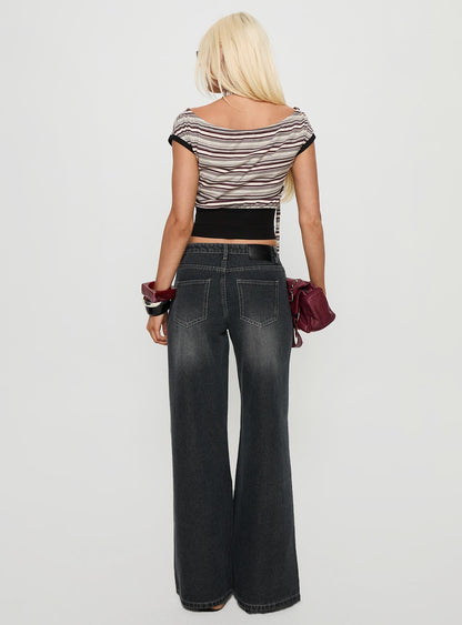 Ramos Low Rise Wide Leg Jeans Dark Grey Wash
