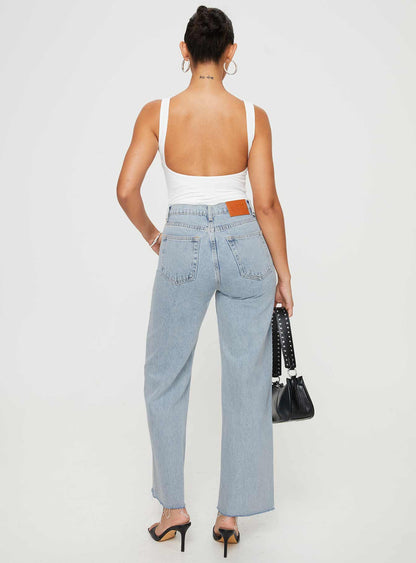 Fawcett High Rise Straight Leg Jeans Light Blue Wash Denim Tall