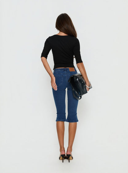 Kissimo Kick Flare Capri Pants Indigo Blue