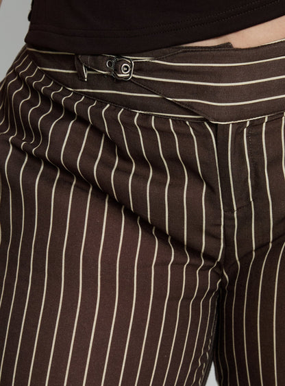 Winslie Thick Waistband Buckle Pants Chocolate Stripe Curve