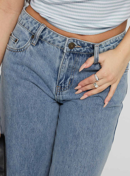 Kadison Low Rise Straight Leg Jeans Mid Wash Blue