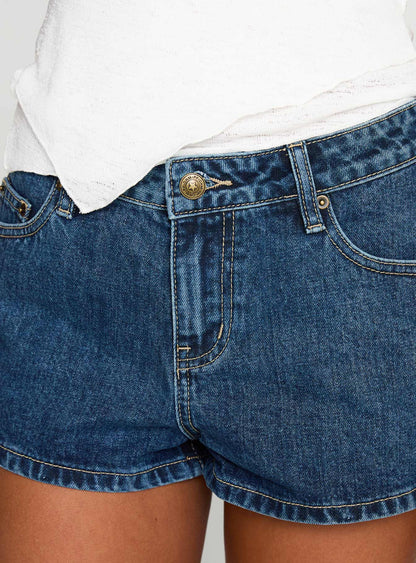 Dreamful Low Rise Mini Denim Shorts Dark Blue Wash Tall