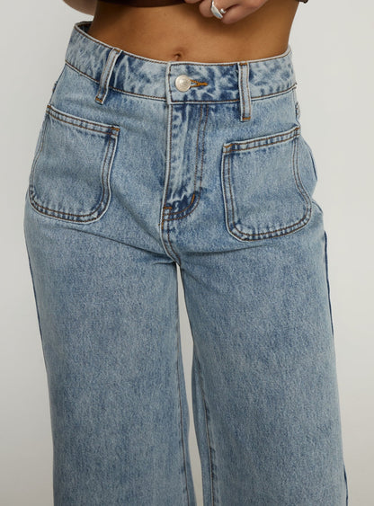 Goldie High Rise Wide Leg Pocket Jeans Light Wash