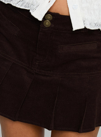 Haleigh Pleat Mini Skirt Brown