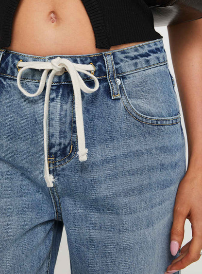 Mellowed Out Low Rise Straight Leg Jeans Mid Blue