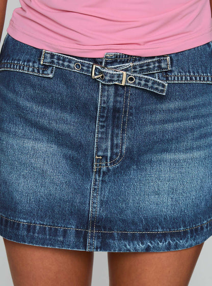 Tejano Blues Mini Skirt Blue Wash