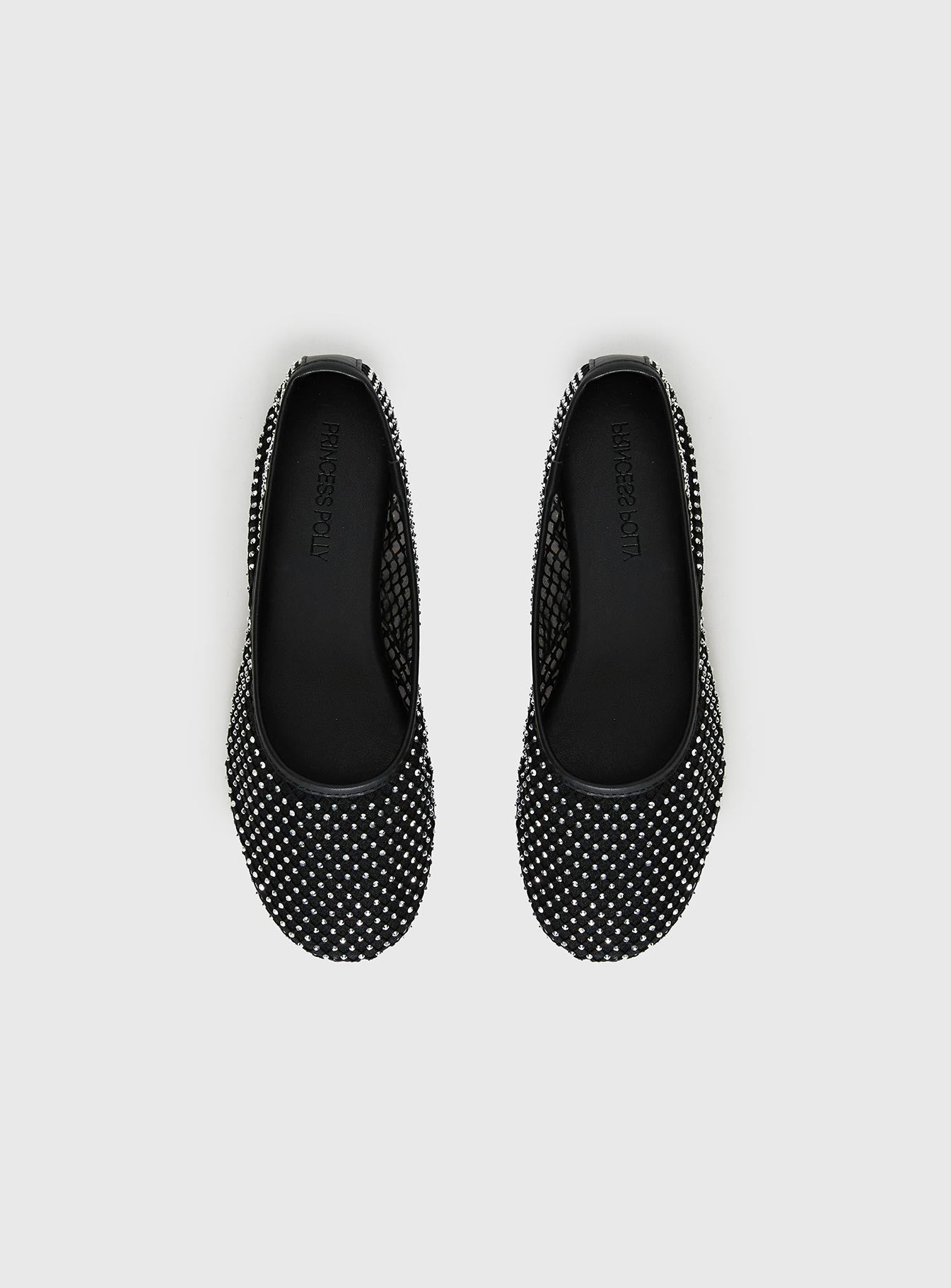 Cerelia Sheer Diamonte Ballet Flats Black