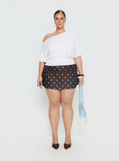 Elicia Ruched Mini Skirt Brown / Blue Polka Dot Curve