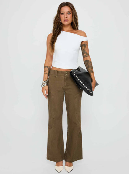 Cuzco Low Rise Flared Cargo Jeans Dark Khaki
