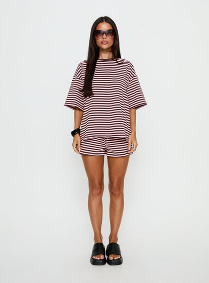 Settle Down Tie Shorts Pink / Brown Stripe
