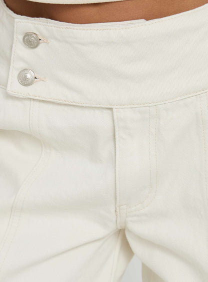 Nikoletta Foldover Jeans Cream / Polka