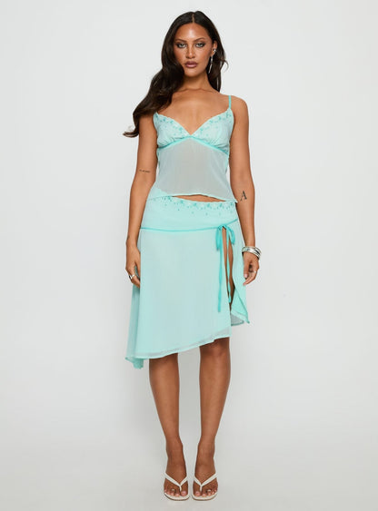 Lynnett Embroidered Waistband Midi Skirt Mint