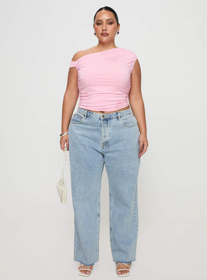Fawcett High Rise Straight Leg Jeans Light Blue Wash Curve