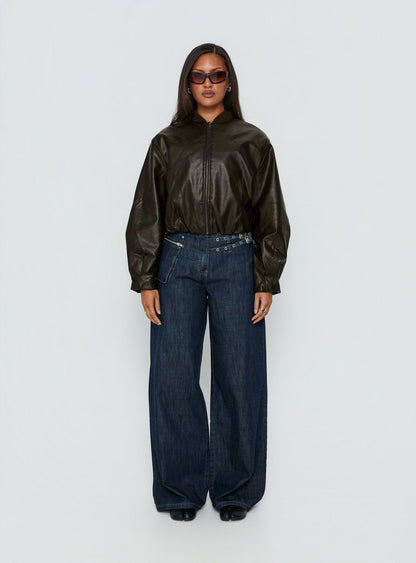 Paltrow Mid Rise Wide Leg Cargo Jeans Dark Blue Wash