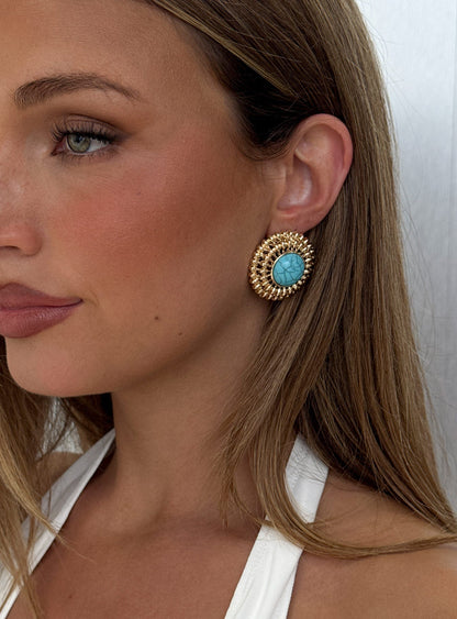 Sipriane Statement Earrings Gold / Turquoise