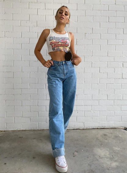 Ollie Mid Rise Straight Leg Jeans Mid Wash Denim
